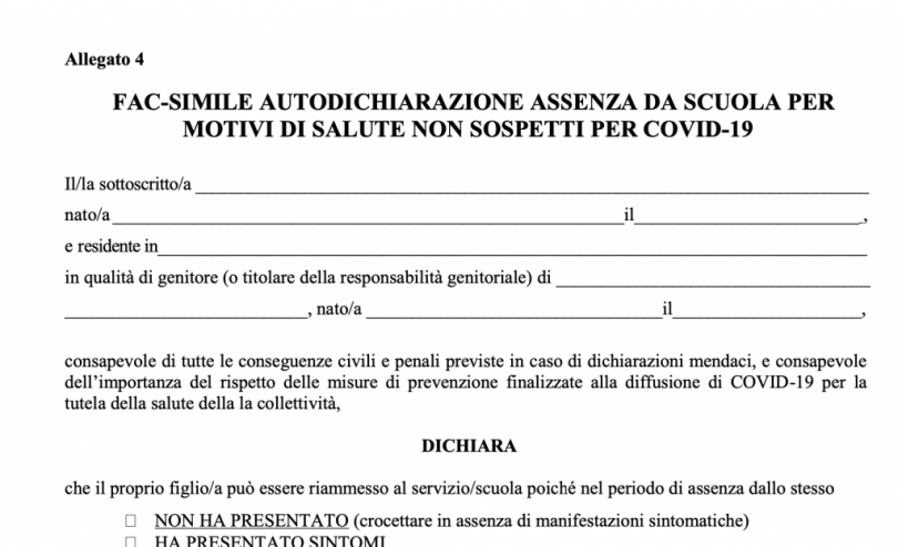 Il vademecum e i modelli di autocertificazione per la ripartenza dell'anno scolastico